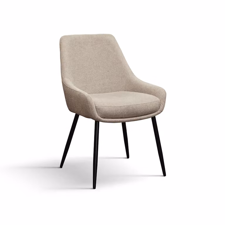 Set di sedie TALLINN in tessuto beige e gambe in metallo nero opaco, con braccioli