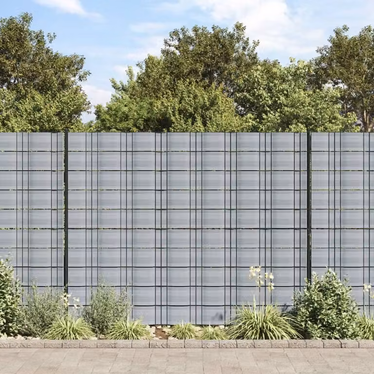 Set di 10 schermi privacy per giardino vidaXL in PVC grigio, L: 252,5 cm, H: 19 cm
