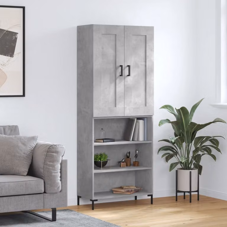 vidaXL Credenza Grigio Cemento in Legno e Metallo con Ante a Battente L: 69,5 cm, P: 34 cm, H: 180 cm