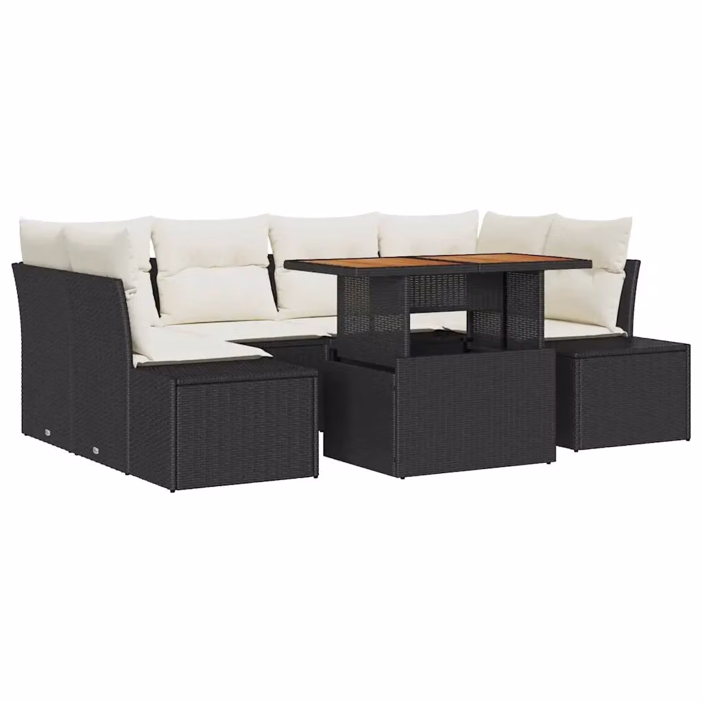 Set Divano da Giardino Moderno vidaXL in Polyrattan Nero con Cuscini e Tavolino da Esterno 7 Pezzi – 2