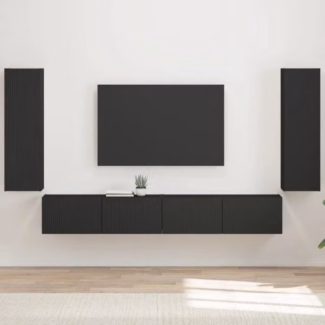 Set di Mobiletto da TV a Parete 4 pz Nero Legno ingegnerizzato 3408926