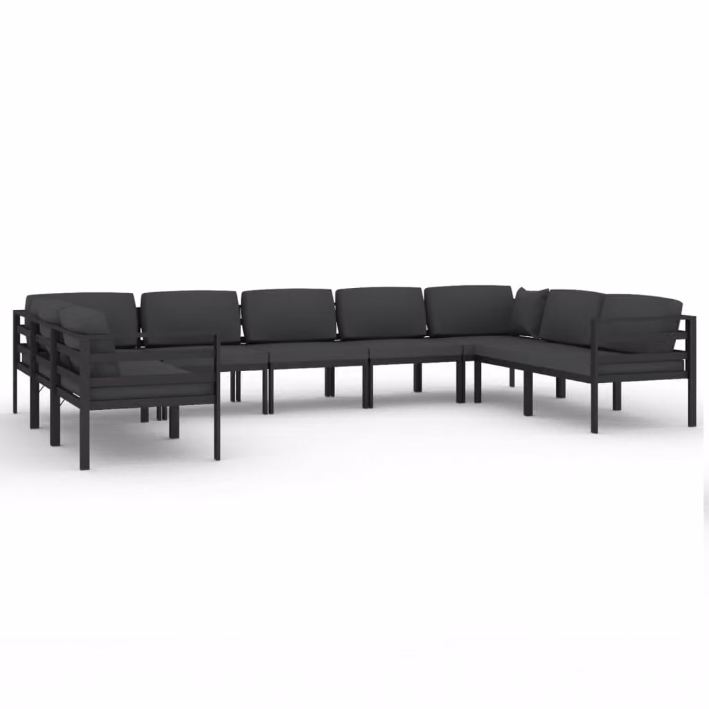 Set Divani da Giardino 9 pz con Cuscini in Alluminio Antracite