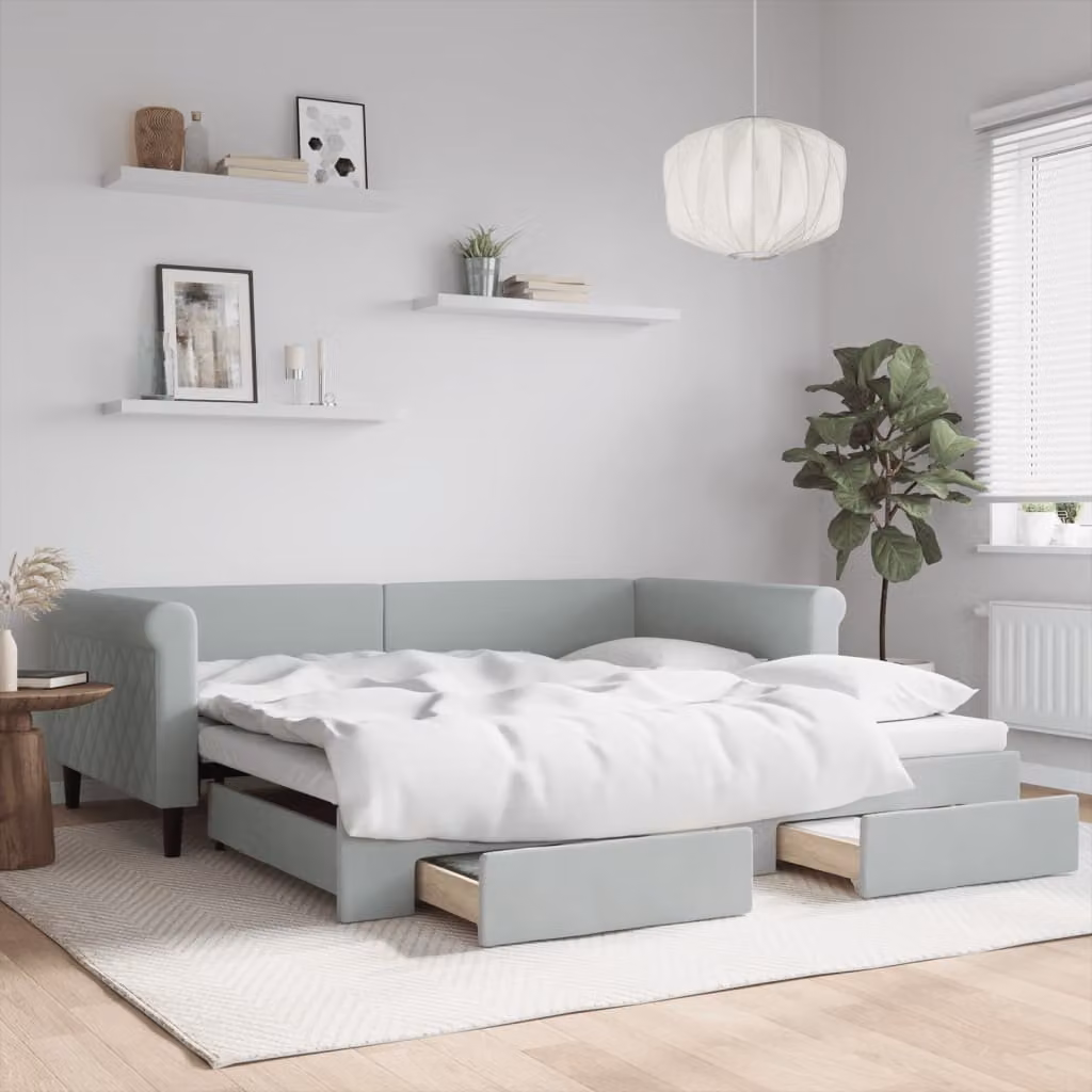 vidaXL Divano Letto Estraibile con Cassetti in Velluto Grigio L/P/H: 229 x 100 x 68 cm