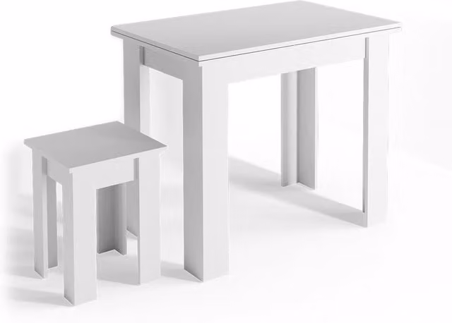 Set da pranzo Vicco composto da tavolo rettangolare e due sedie, colore bianco, in MDF laccato, L: 90 cm x P: 60 cm – 1
