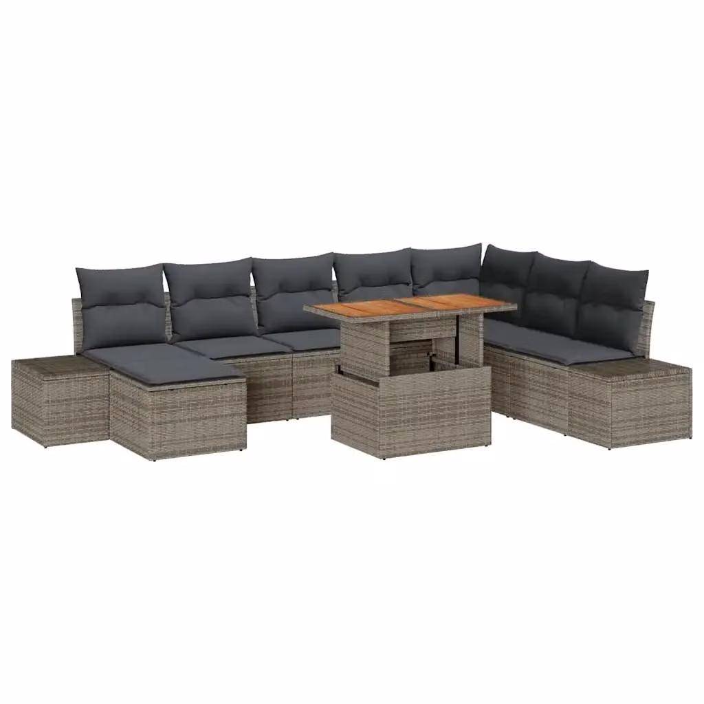 Set Divano da Giardino vidaXL 9 Pezzi a Forma di U Grigio con Cuscini e Tavolino da Esterno – 2