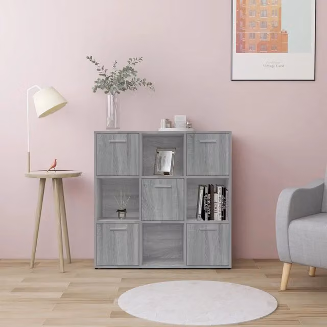 Libreria moderna vidaXL in legno grigio con pannello posteriore, L 90 cm x P 30 cm x H 90 cm