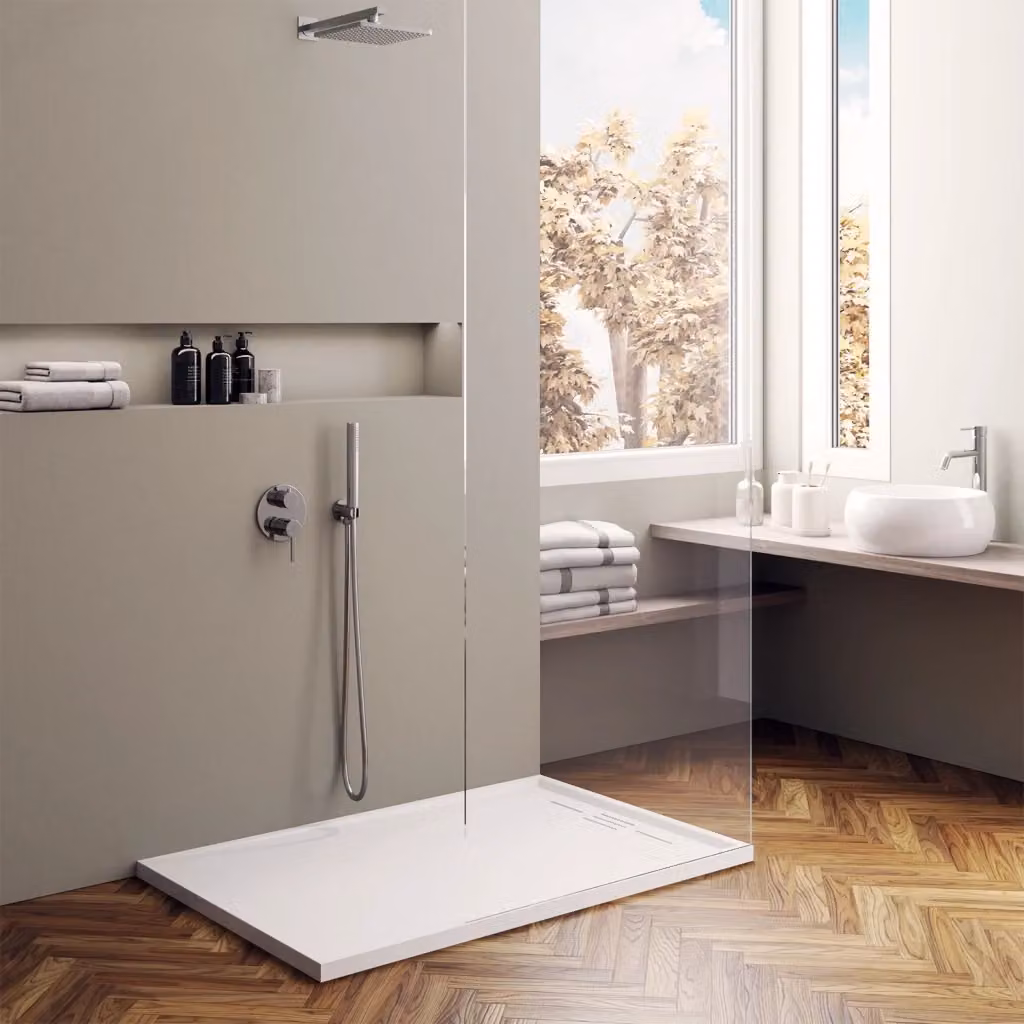Piatto doccia rettangolare Parama bianco con effetto pietra e superficie antiscivolo L: 140 cm, P: 80 cm – 2