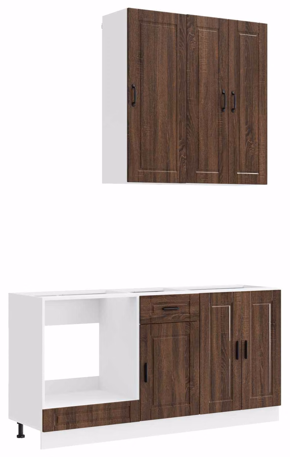 Set da cucina PORTO, composto da 5 elementi, realizzato in legno impiallacciato di noce marrone