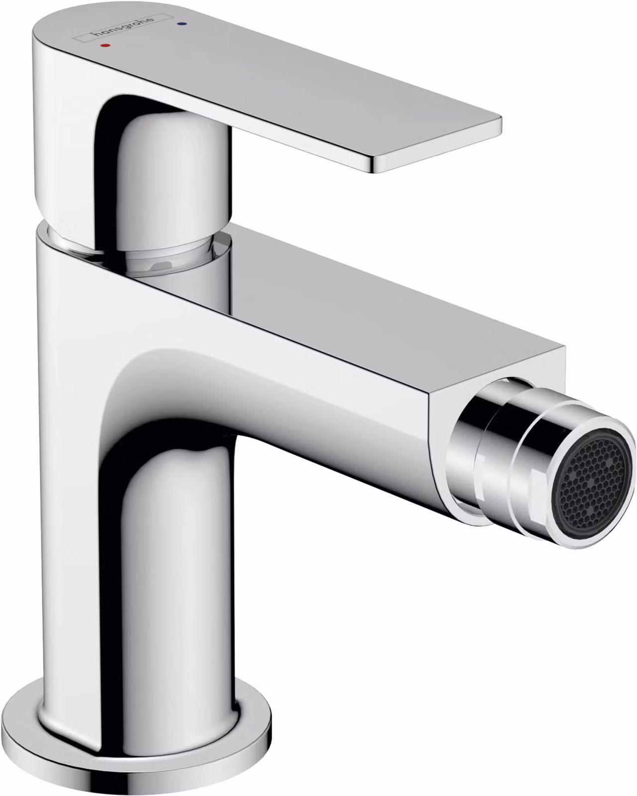 Miscelatore monocomando per bidet, modello Rebris E, cromato, con tirante, a risparmio idrico