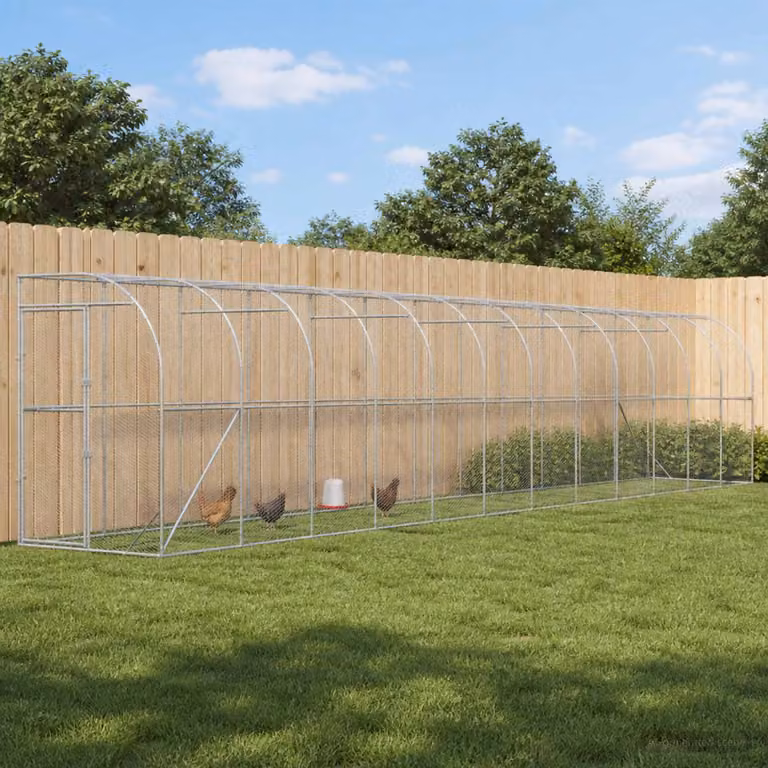 vidaXL Gabbia per Polli Contro il Muro Argento 600 x 150 x 215 cm