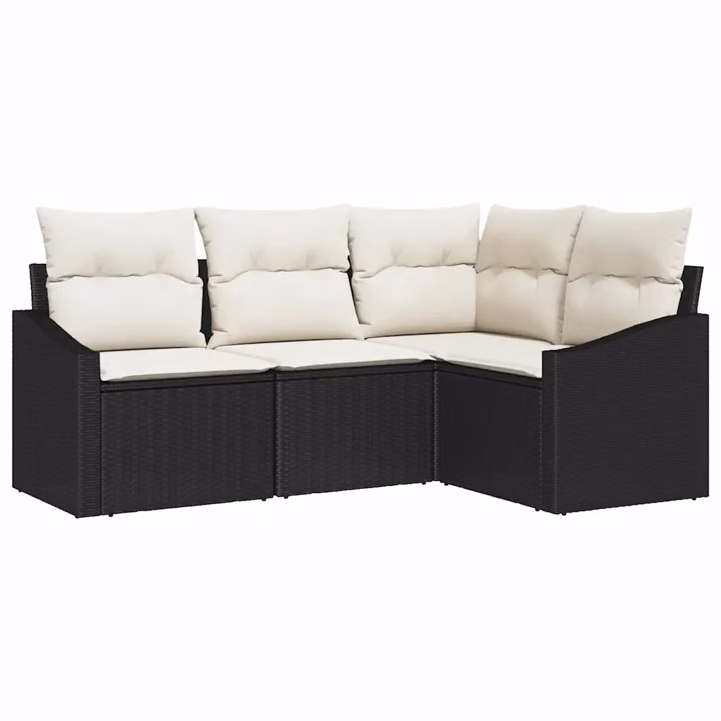 Set Divano da Giardino a L vidaXL in Polyrattan con Cuscini, Nero e Bianco – 2