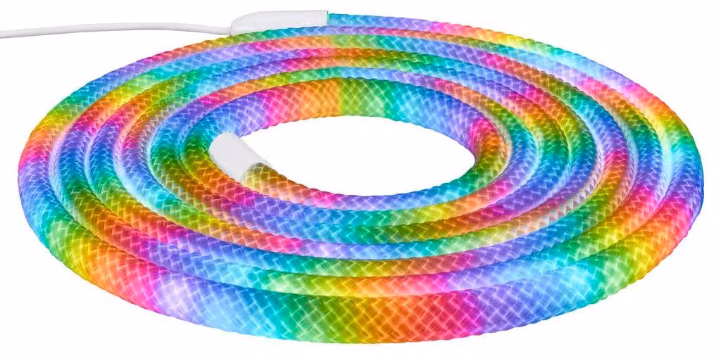 Briloner Striscia LED Telecomando 5 m Rotondo 8 W RGBIC Cambio colore Illuminazione a 360 gradi Bianco - Strisce LED Soggiorno Party Gaming