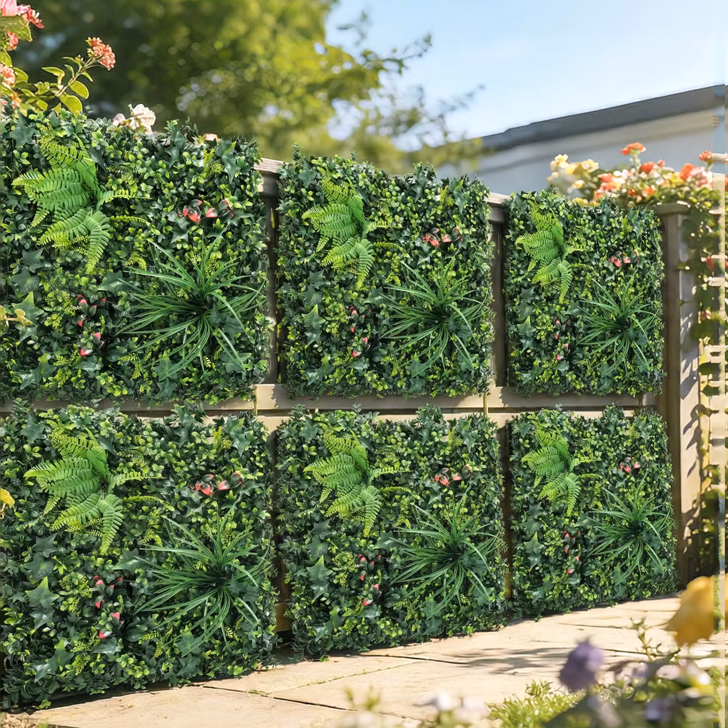 Set di 6 siepi artificiali verdi Outsunny per giardino e balcone, L/P: 50 x 50 cm – 2