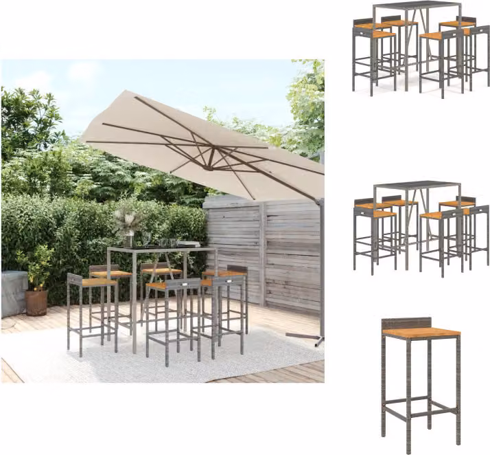 vidaXL set bar da giardino 7 pezzi in poly rattan grigio e legno massiccio di acacia - Set di mobili da giardino