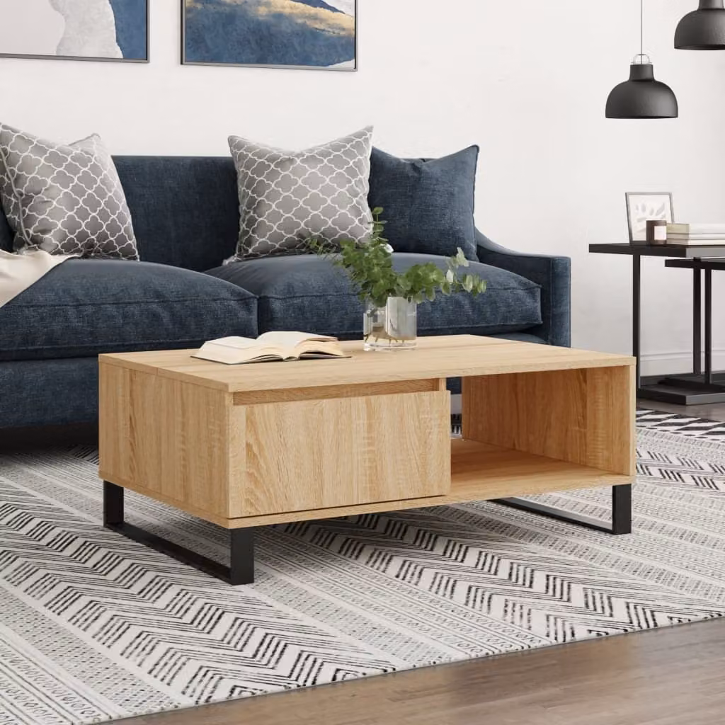 The Living Store tavolino in rovere Sonoma 90x60x35 cm materiale a base di legno