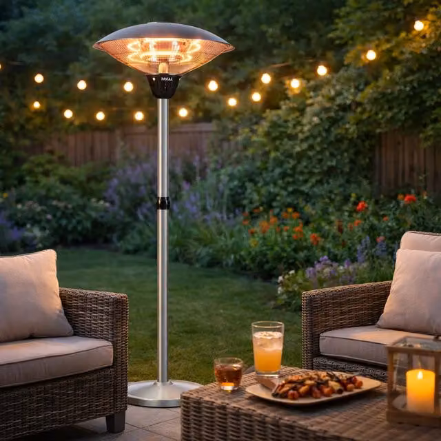 Stufa a Carbonio Outsunny per Patio e Esterno, Lampada Piantana Infrarossi 2000W, Colore Argento, Protezione IP34