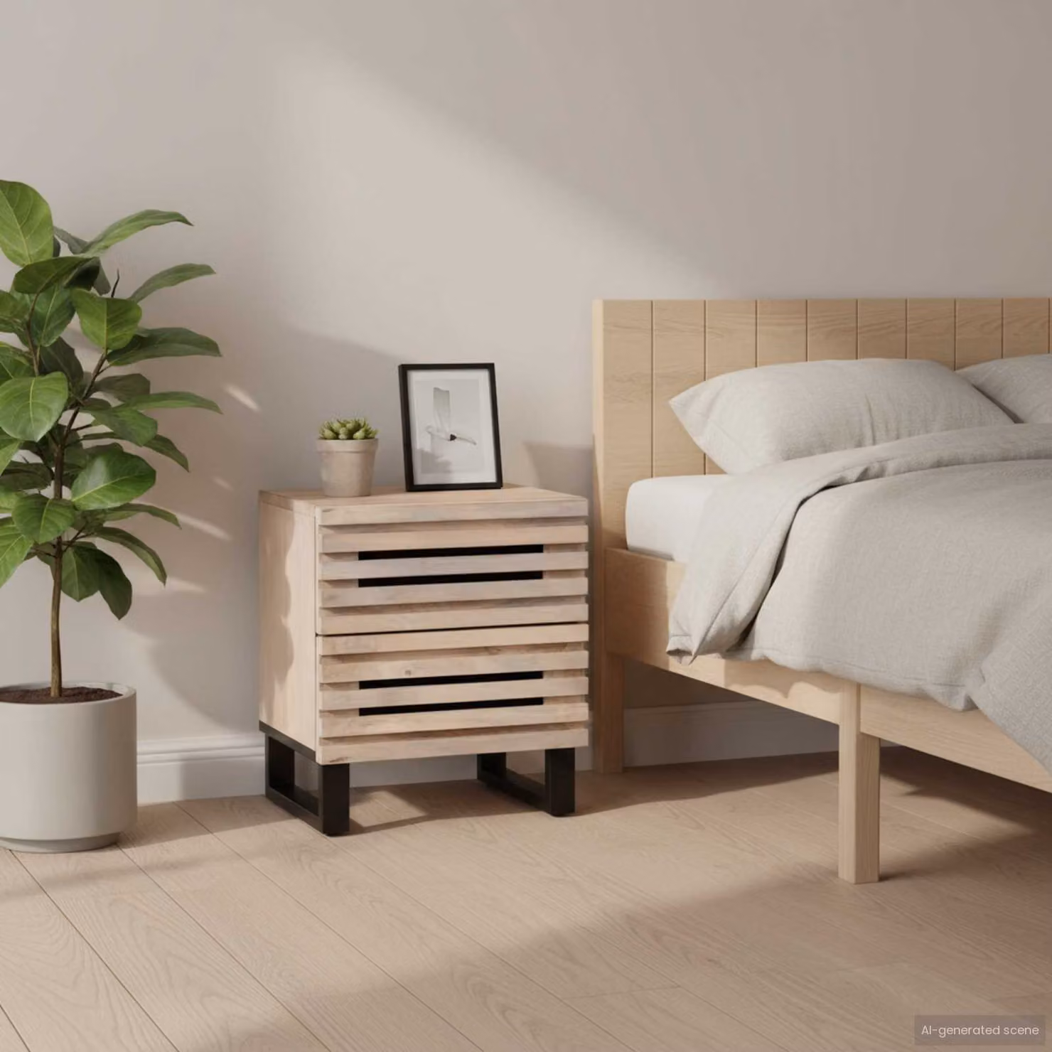 Set di 2 comodini vidaXL in legno di mango sbiancato, stile industriale, L 40 cm x P 34 cm x H 46 cm