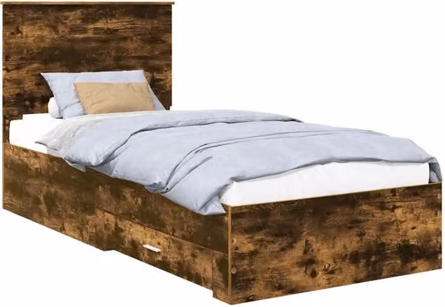 Letto singolo | Letto per adulti | Struttura del letto Rovere Affumicato e Argento 75 x 190 cm