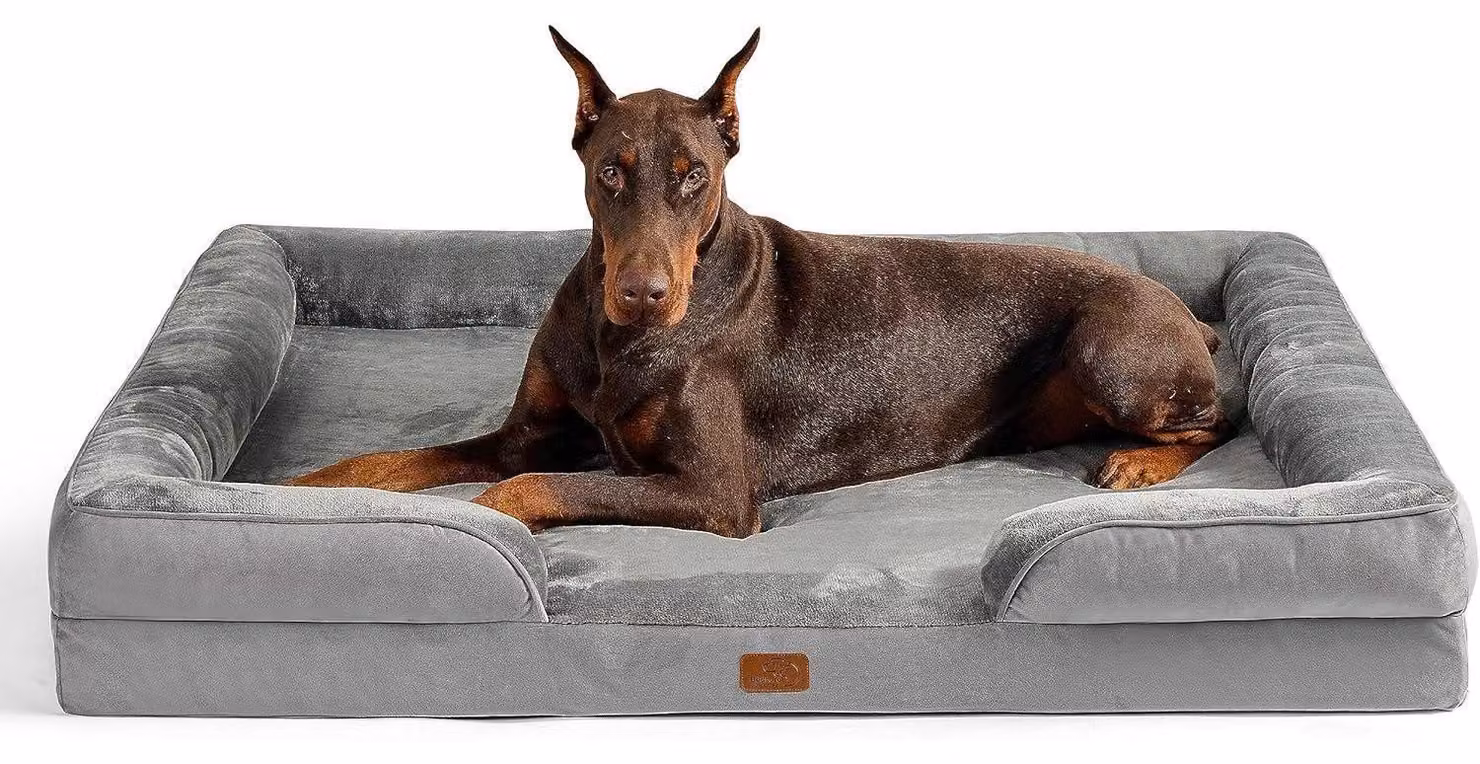 Cuccia ortopedica per cani, divano ergonomico per cani, 134x106 cm, grigio, realizzata con schiuma a celle chiuse, adatta a cani di grossa taglia, lavabile e antiscivolo