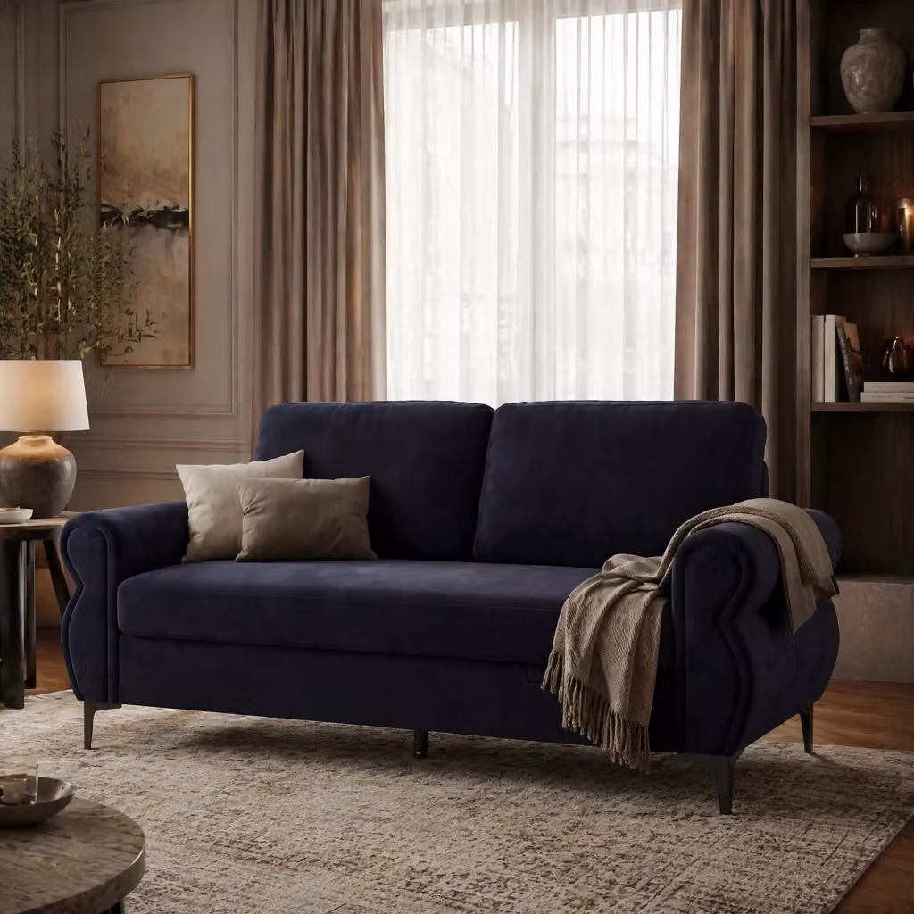 Divano a 2 posti MIVRAY moderno in tessuto nero con struttura in legno e metallo e coperture rimovibili L: 173.5 cm, P: 92 cm, H: 81 cm – 2