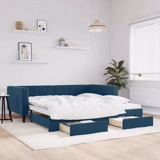 Divano Letto Estraibile vidaXL in Velluto Blu con Cassetto, Ideale per Soggiorno e Camera da Letto, L/P/H: 223 x 100 x 68 cm – 1