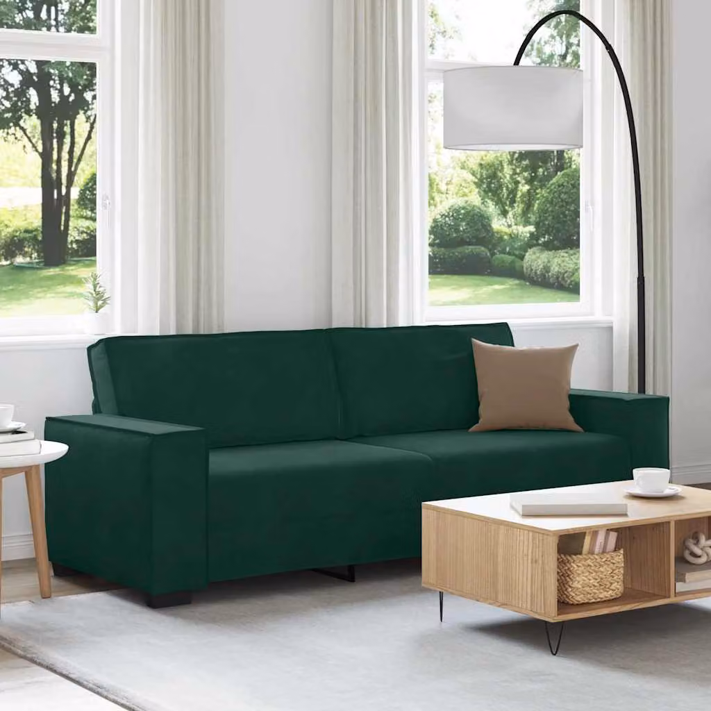 Divano a 3 posti vidaXL in velluto verde con cuscini, L: 220 cm, P: 78 cm, H: 84 cm