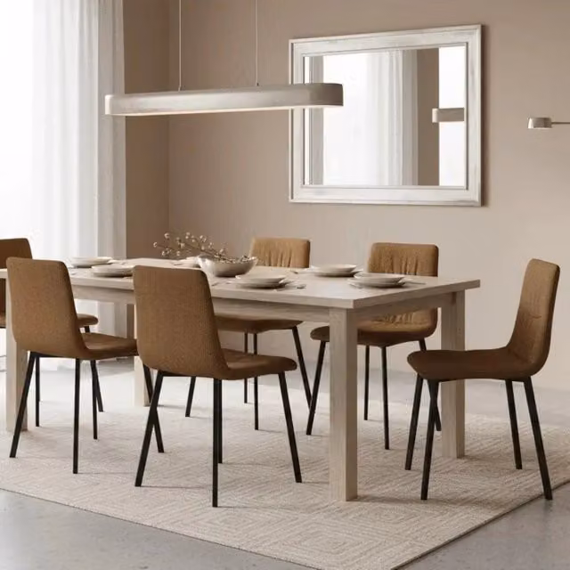 Set di 4 sedie da pranzo imbottite in tessuto marrone Daisy con struttura in metallo facili da pulire | Duzzle