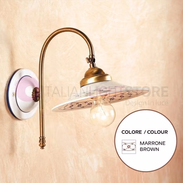 Applique da Parete FIESOLE di Ceramiche Borso in Ceramica e Ottone, Stile Rustico Country, Colore Marrone e Oro