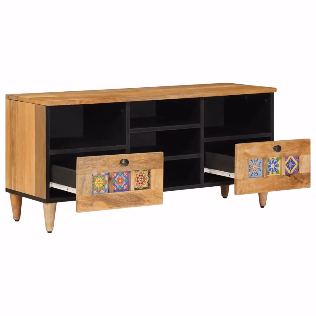 Mobile TV-Credenza in legno di mango massello Naturale L: 100 cm, P: 33 cm, H: 46 cm – 2