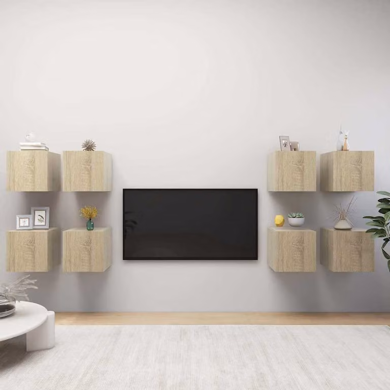 Set di 8 mobili TV da parete vidaXL in Rovere Sonoma, L/P/H: 30,5 x 30 x 30 cm