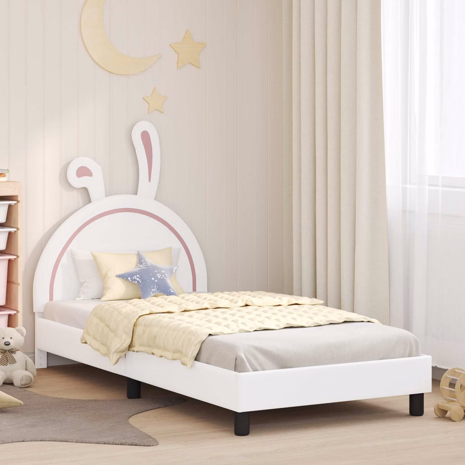Struttura letto per bambini vidaXL con testata in similpelle bianca e doghe in legno L 200 x P 90 x H 94 cm