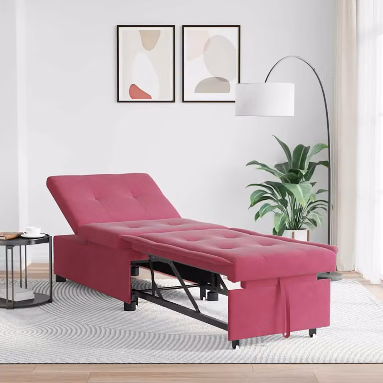 Divano letto moderno vidaXL in velluto rosso vino L: 194 cm, P: 67 cm, H: 82 cm
