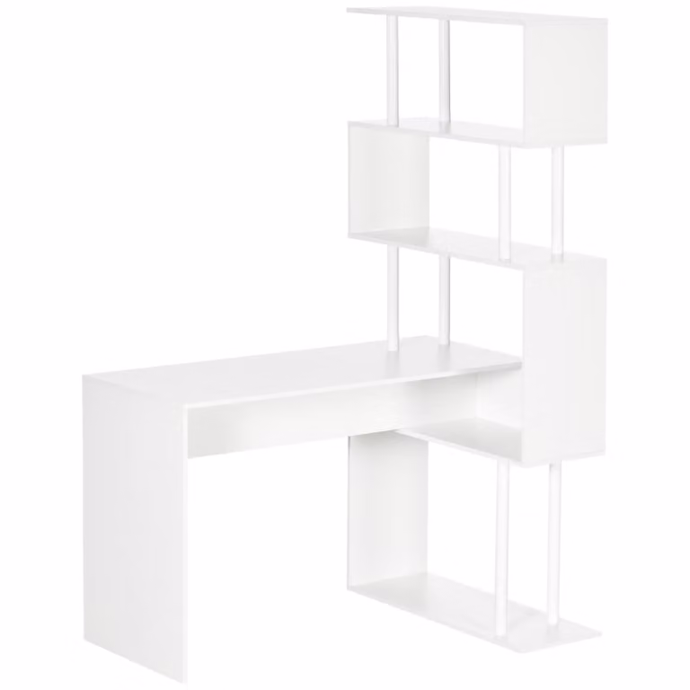 Scrivania angolare HOMCOM, scrivania a L, scrivania per computer con 4 ripiani, scrivania angolare per PC, ideale per l'ufficio o lo studio, 120 x 80 x 176 cm, bianca