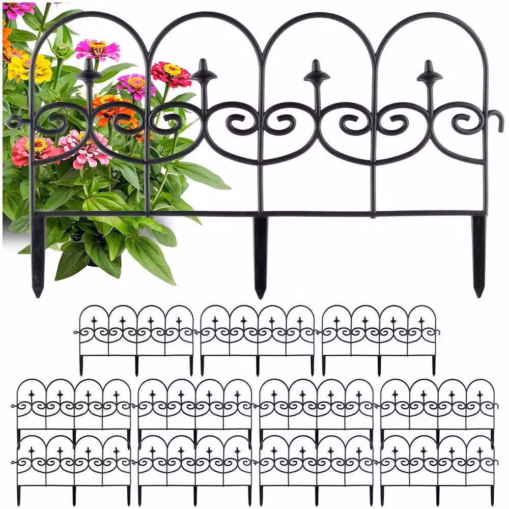 Vilde | Bordura per aiuole - Set da 12 pezzi - 59,5x24 cm - Resistente agli agenti atmosferici - Plastica - Recinzione da giardino nera