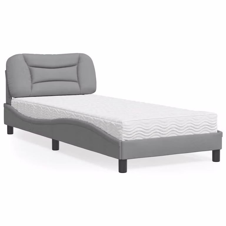 Letto con Materasso Hvar vidaXL Grigio Chiaro in Tessuto e Legno, L/P/H: 90 x 190 cm