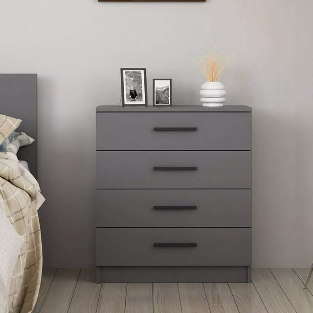 Cassettiera a 4 cassetti Kalmaegi in stile moderno, colore grigio cenere, L: 70 cm, P: 42 cm, H: 79 cm