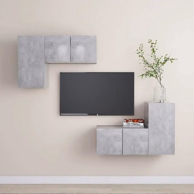 Set di Mobili Porta TV 4 pz Grigio Cemento in Legno Multistrato 3079108