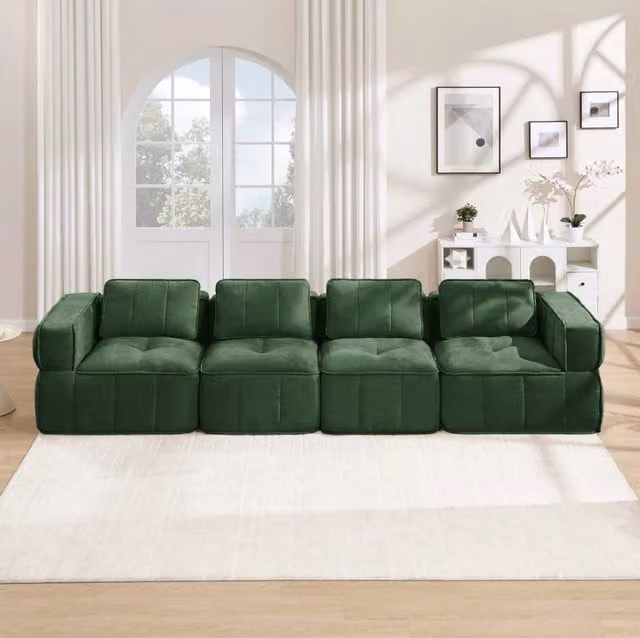Divano modulare senza telaio 344x93x67 cm in poliestere verde; seduta profonda
