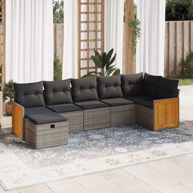 Set Divani da Giardino 7 pz con Cuscini Grigio in Polyrattan 3326043