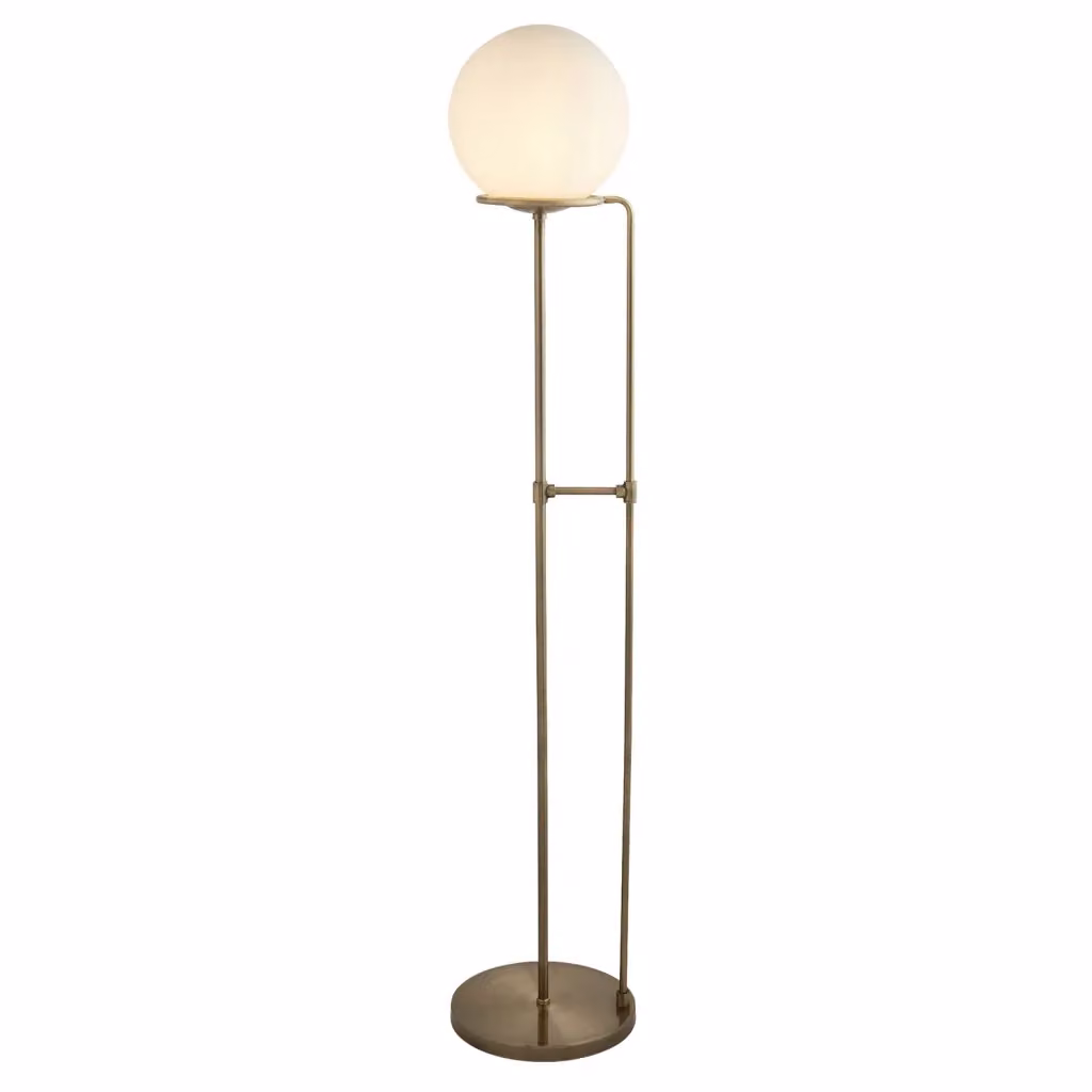 Piantana da terra Searchlight in ottone e vetro bianco con lampadina E27 sostituibile