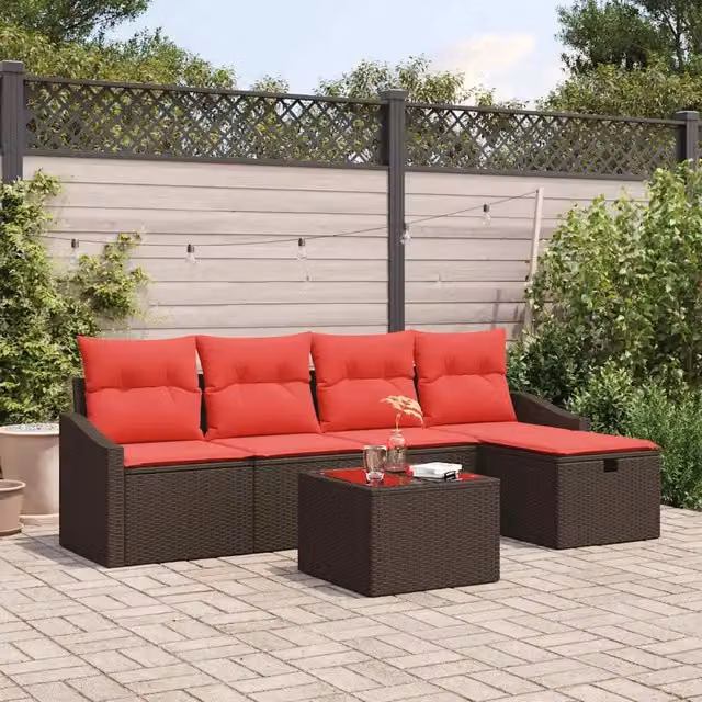 Set di divani con cuscino con archiviazione Marrone polyrattan 3359273