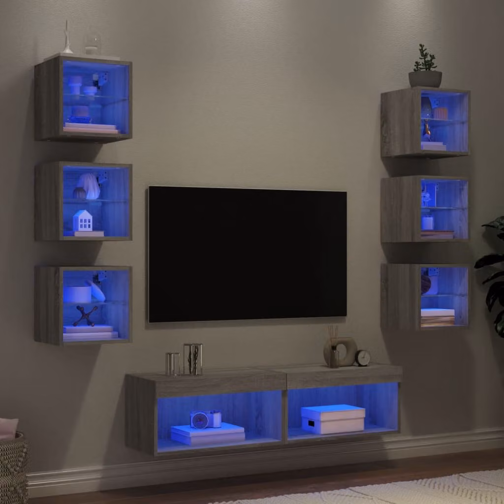 Mobile TV a muro moderno vidaXL con illuminazione LED integrata, Grigio, L: 60 cm, P: 30 cm, H: 30 cm – 1