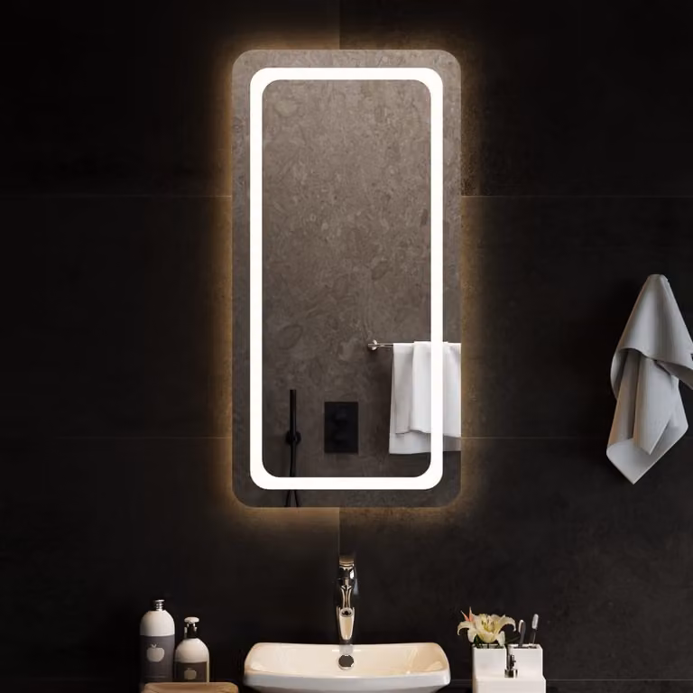 Specchio da bagno con luci LED vidaXL, rettangolare, nero, L: 50 cm, H: 100 cm