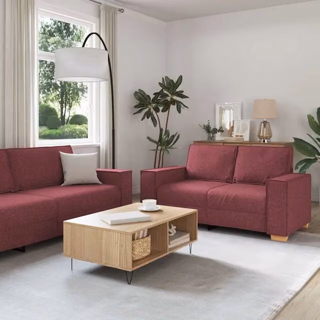 Set di divani 3 pezzi vidaXL rosso con tessuto e struttura mista per soggiorno – 1