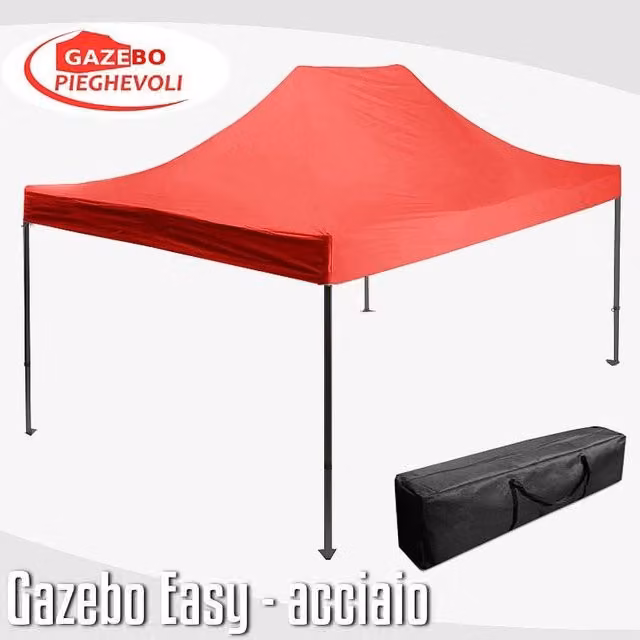 Gazebo 3x4,5 m rosso pieghevole portatile estendibile richiudibile estensibile acciaio SENZA laterali per fiere eventi stand chiosco tenda tendone mercato mercatino