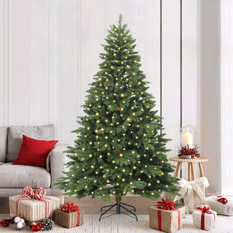 Albero di Natale artificiale moderno vidaXL verde con 300 LED luce bianca calda in PE e PVC, Altezza: 210 cm