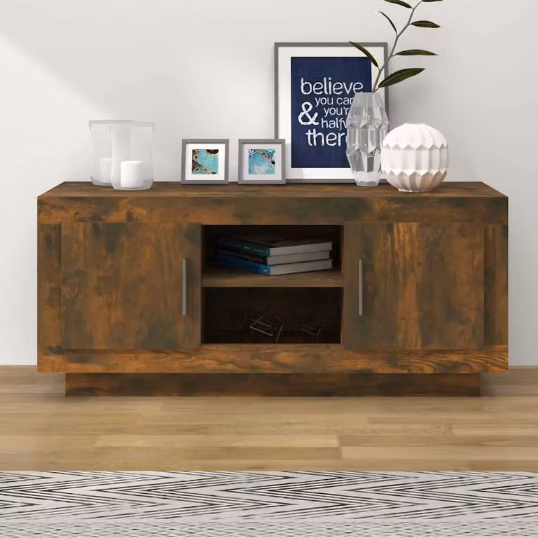 Mobile TV vidaXL in legno Rovere Fumo marrone con ruote L: 102 cm, P: 35 cm, H: 45 cm