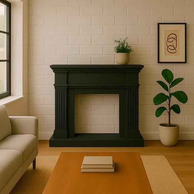 Mpc Cornice per Camino e Caldaia Nero in Legno MDF con Design Classico per Inserto Elettrico o Bruciatore Esistente