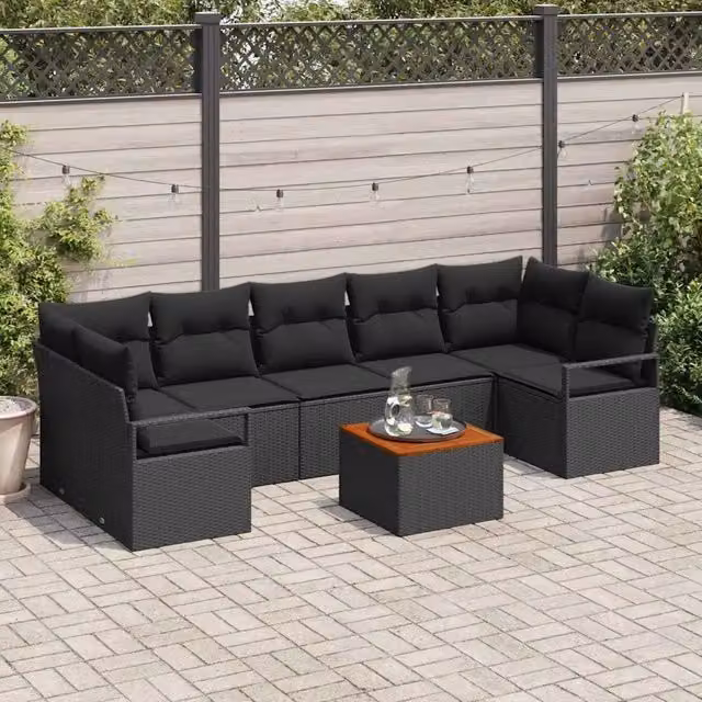 Set Divano da Giardino 8 pz Nero polyrattan 3347674