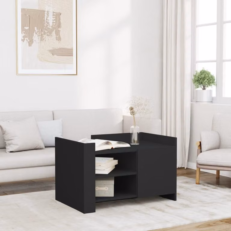 vidaXL Tavolino da Salotto Moderno Nero in Legno e MDF L: 80 cm, P: 50 cm, H: 50 cm